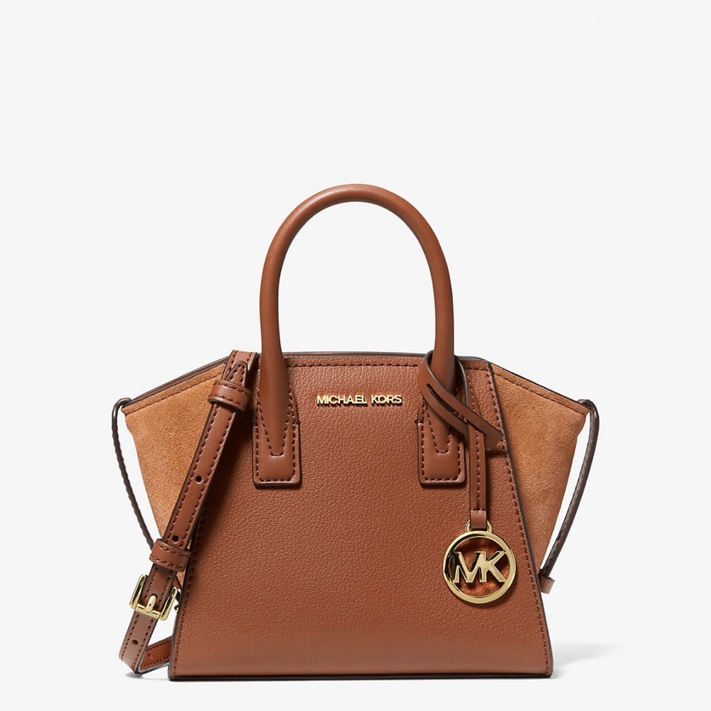 Michael Kors Avril Extra-Small Leather and Suede Satchel Brown‎ Handbag